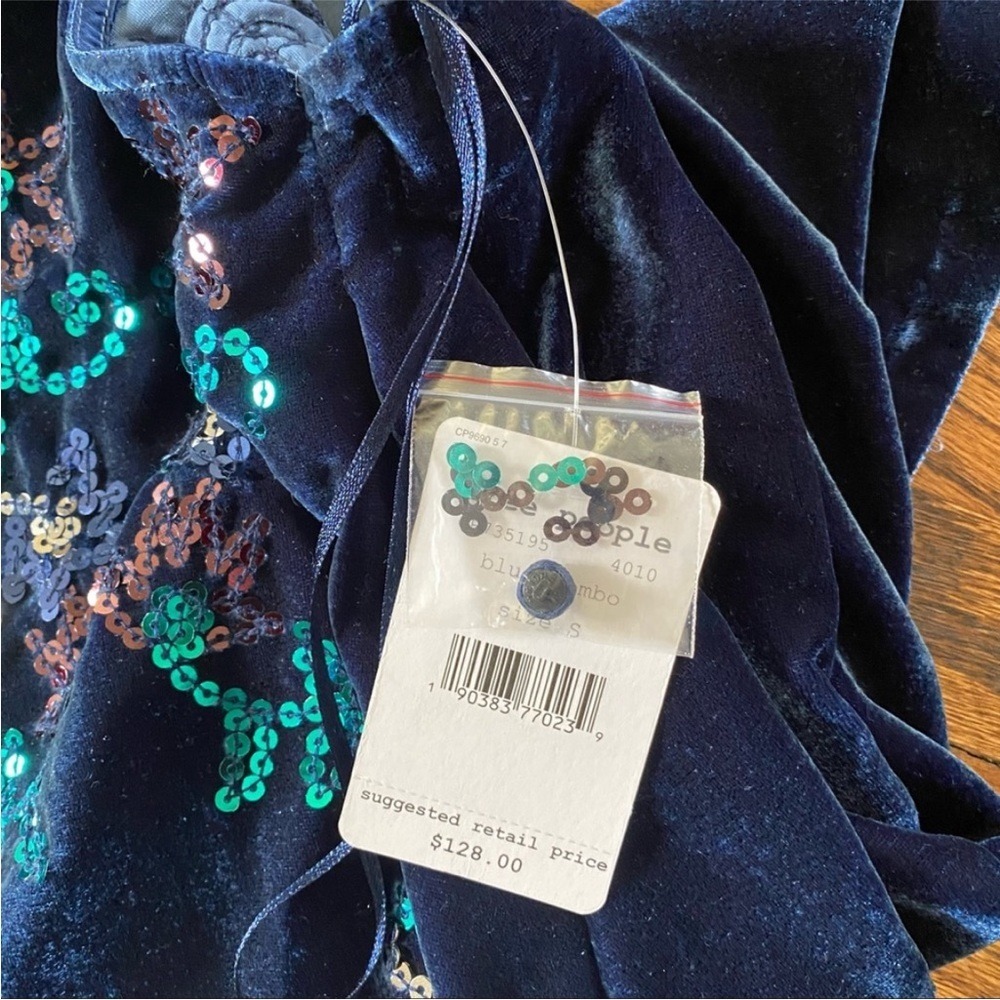 Free People Blue Velvet Sequin Boho Mock Neck Mini Dress Size S Whinsigoth - Picture 9 of 13